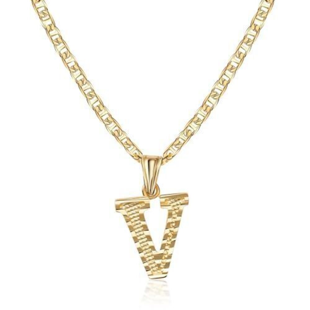 3611 18K Gold Plated Initial Necklace with Diamond Cut Initial,18" Chain
